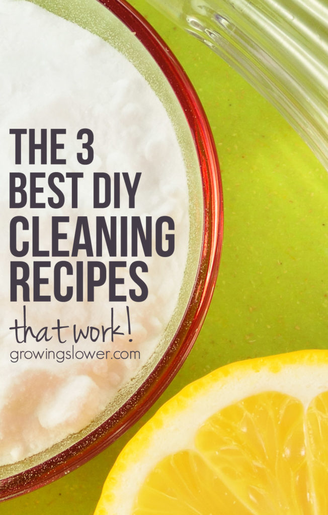 Ready to cut the chemicals from your cleaning routine? Try these 3 DIY Homemade Cleaning Recipes that really work! Includes instructions for making your own all purpose cleaner, glass cleaner, and tub and tile scrub.