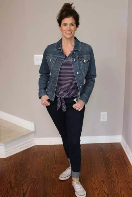 A jean jacket is the perfect topper to head out to the park with your kids. 